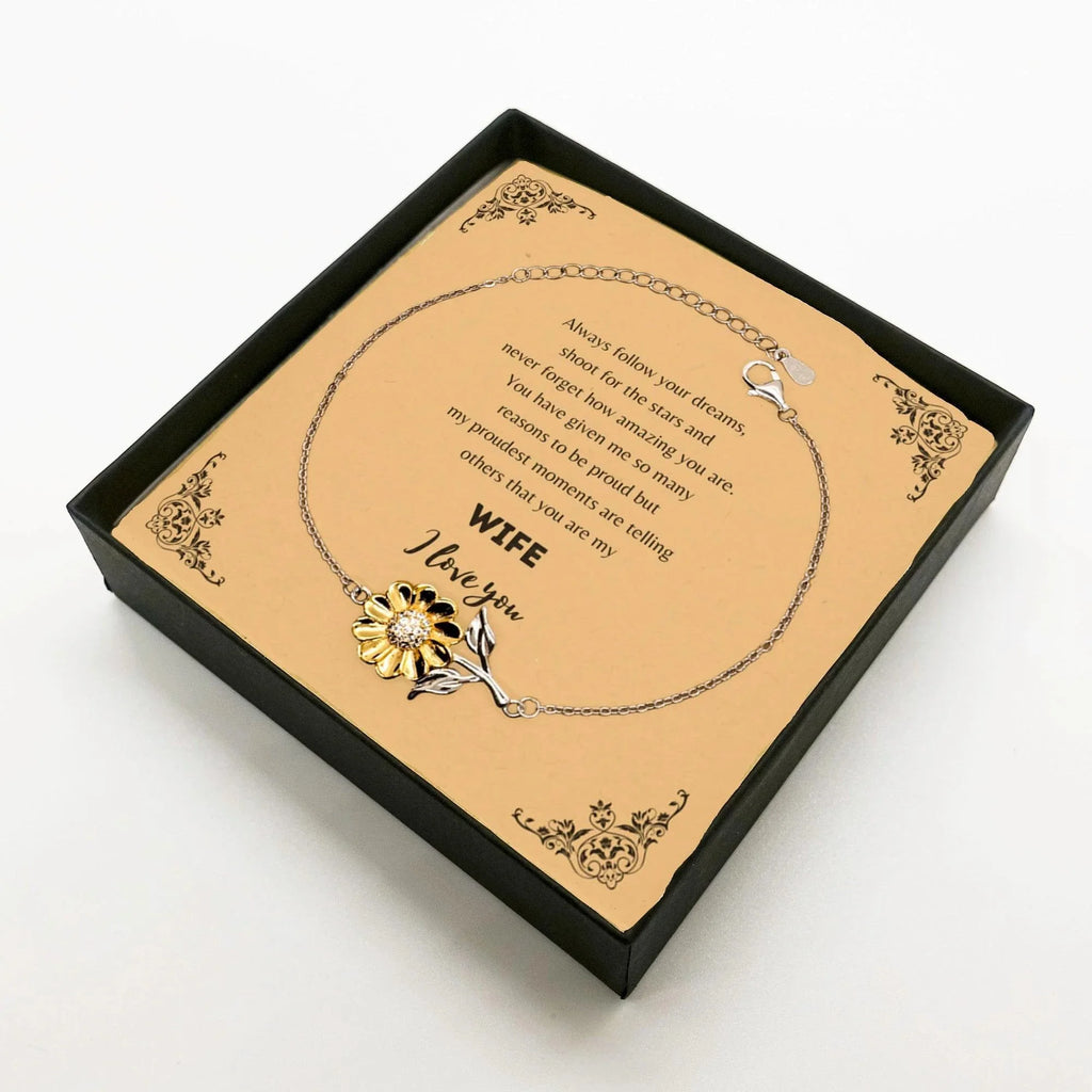 Sunflower Bracelet for Wife Present, Wife Always follow your dreams, never forget how amazing you are, Wife Birthday Christmas Gifts Jewelry for Girls Boys Teen Men Women