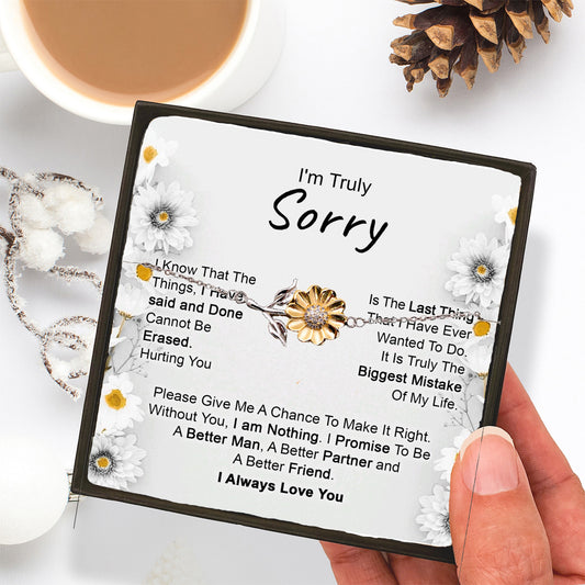Apology Gift for Girlfriend, Wife, Soulmate - I’m Truly Sorry - Sunflower Bracelet - Mallard Moon Gift Shop