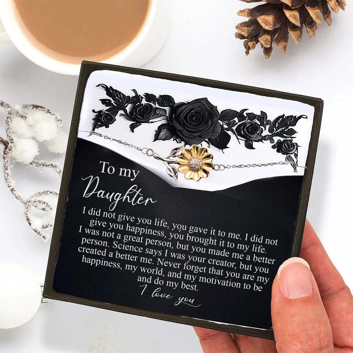 Daughter Sunflower Bracelet – You Made Me a Better Person - Sterling Silver with 18K Gold-Plated Petals – Gift for Teen & Adult Daughters -