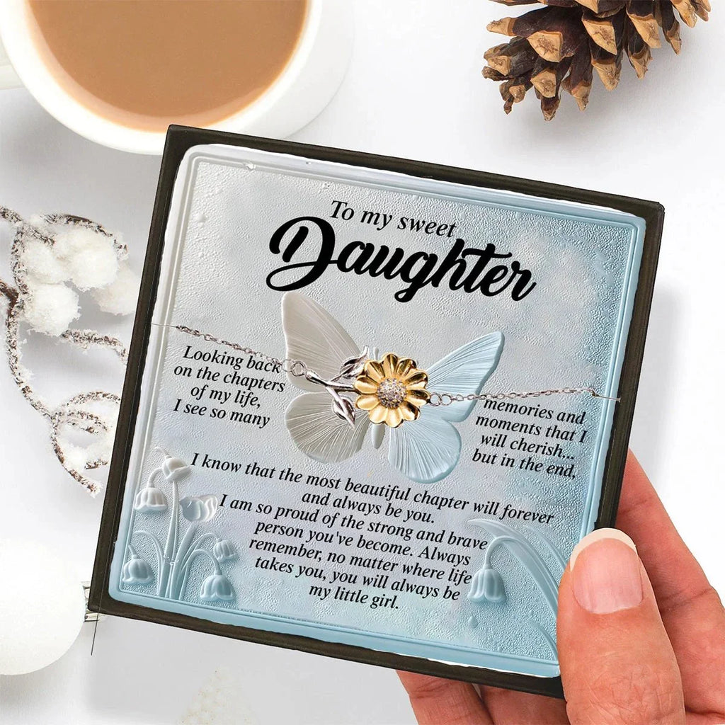 To My Sweet Daughter - You Will Always Be My Little Girl - Gift for Teen & Adult Daughters - Sunflower Bracelet – Sterling Silver with 18K Gold-Plated Petals