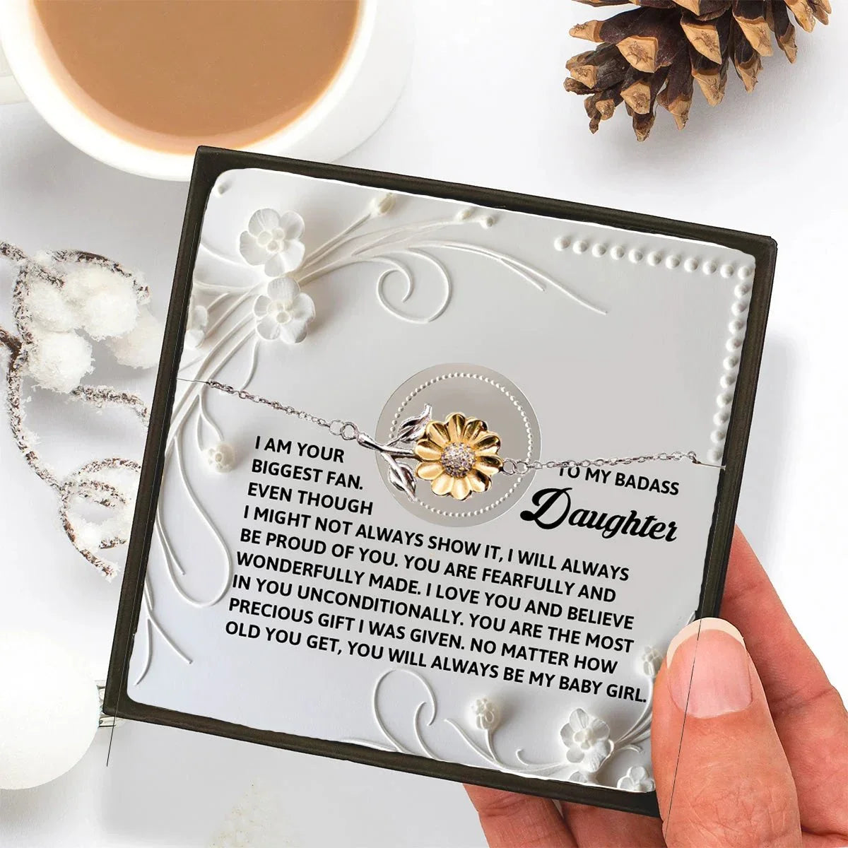 Badass Daughter Sunflower Bracelet – I Am Your Biggest Fan – Birthday, Graduation, Christmas Jewelry Gift From Parent