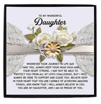 Daughter Sunflower Bracelet Sterling Silver with 18K Gold-Plated Petals – Inspirational Birthday Graduation Christmas Gift from Parent –Proud of You Heartfelt Message Card