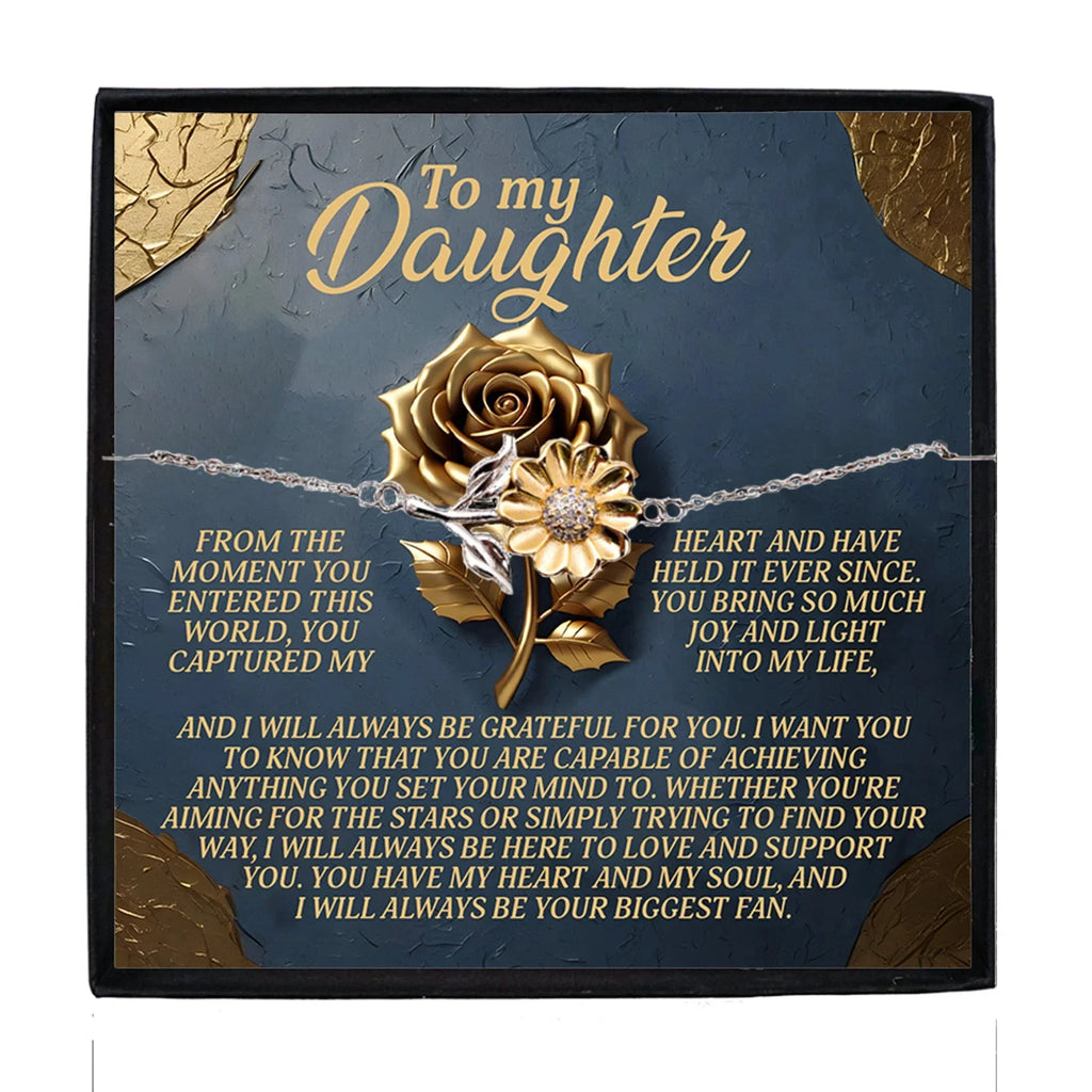 Gift for Teen & Adult Daughters Sunflower Bracelet – Sterling Silver with 18K Gold-Plated Petals - You Have My Heart & My Soul