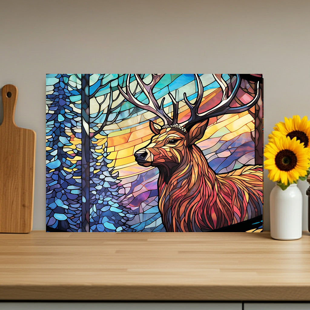 Stained Glass Stag Glass Cutting Board — Colorful Woodland Kitchen Decor