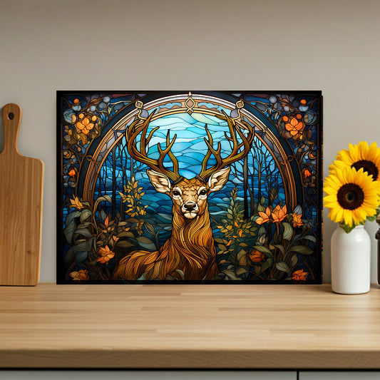 Glass Cutting Board - Stained Glass Stag Design