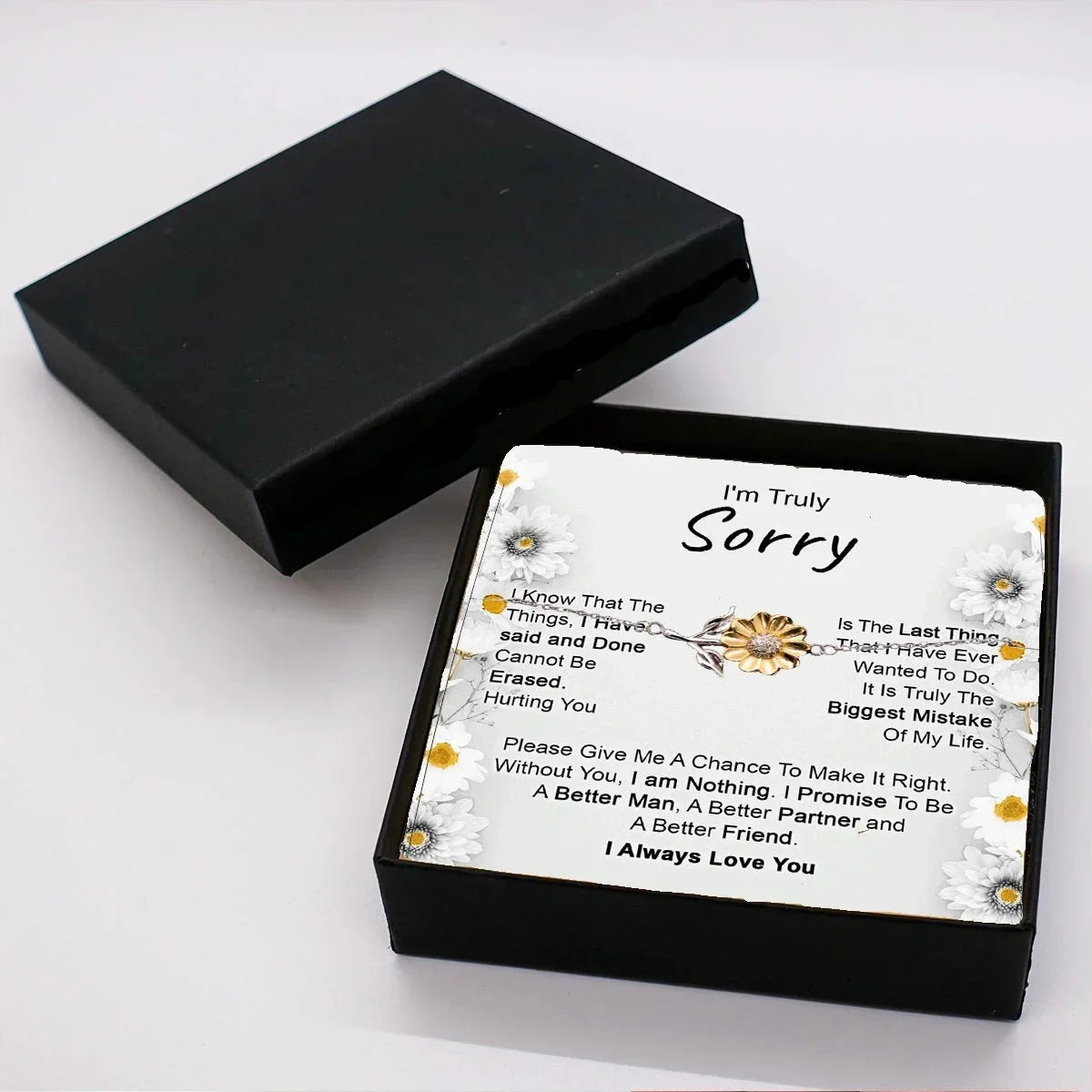Apology Gift for Girlfriend, Wife, Soulmate - I’m Truly Sorry - Sunflower Bracelet