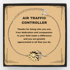 Air Traffic Controller Sunflower Bracelet – 925 Sterling Silver with 18K Gold-Plated Petals – Thoughtful Appreciation Gift for Women