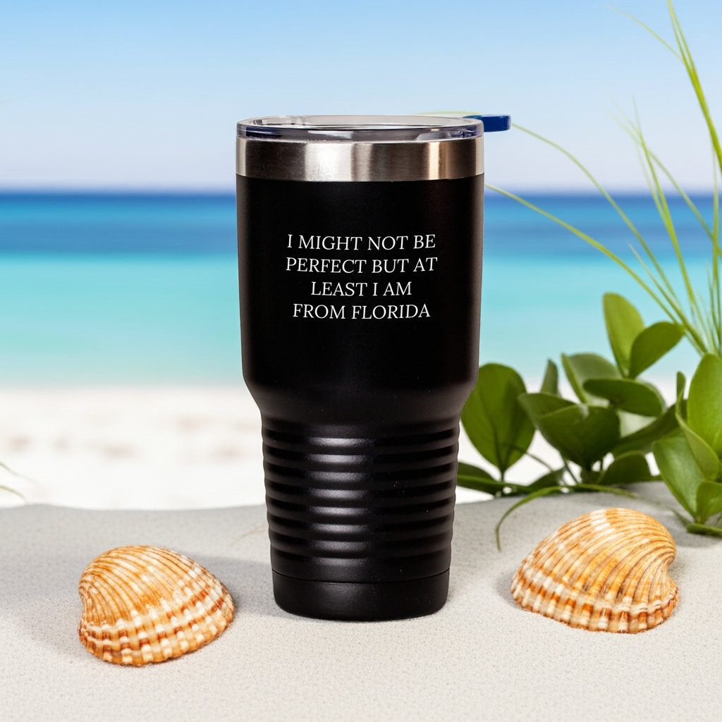 Florida Gifts from Friends, Florida Tumbler for Birthday, 'I Might Not Be Perfect But At Least I Am From Florida' Funny Quote, 20oz or 30oz Stainless Steel Powder Coating Tumbler Gifts for Him Her - Mallard Moon Gift Shop