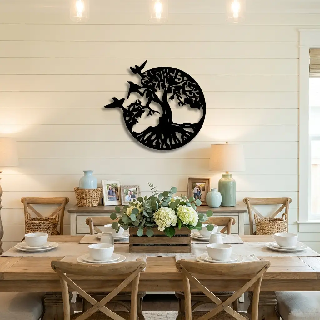 Tree of Life with Birds Metal Wall Art | Nature Inspired Steel Wall Decor | Rustic Tree Silhouette | Made in USA