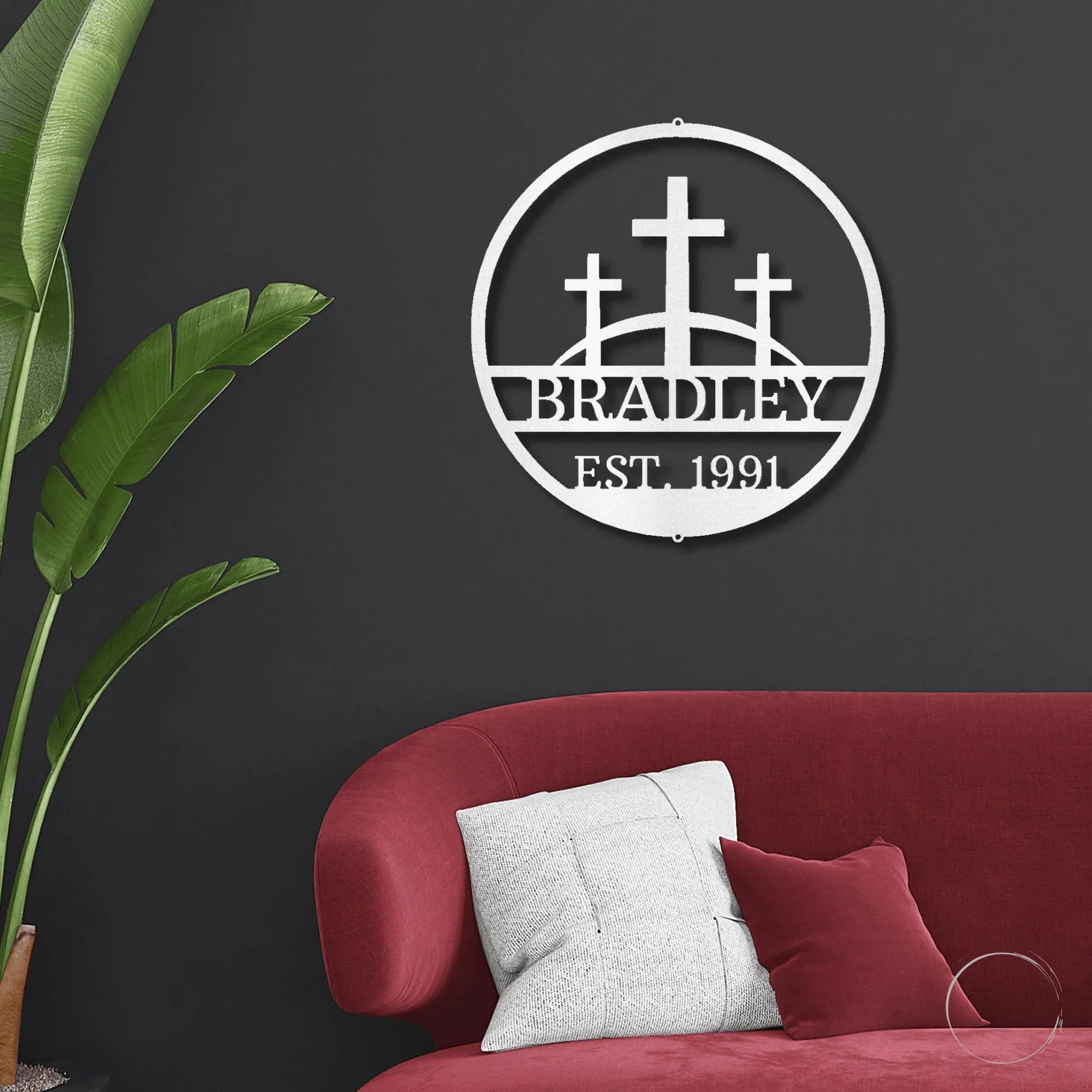 Three Crosses Personalized Metal Wall Art – Custom Family Name Christian Decor – 5 Sizes & Finishes – Made in the USA