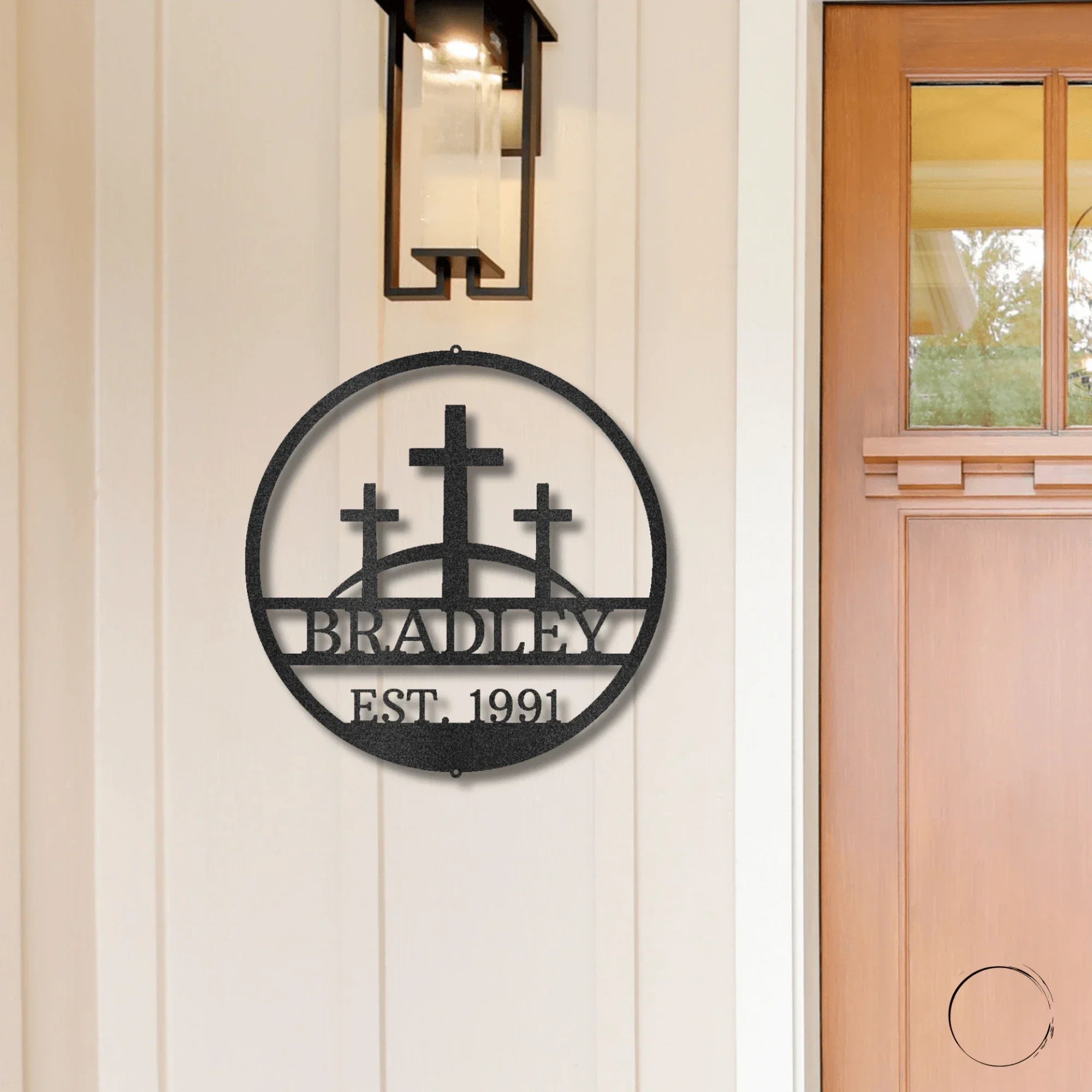 Three Crosses Personalized Metal Wall Art – Custom Family Name Christian Decor – 5 Sizes & Finishes – Made in the USA