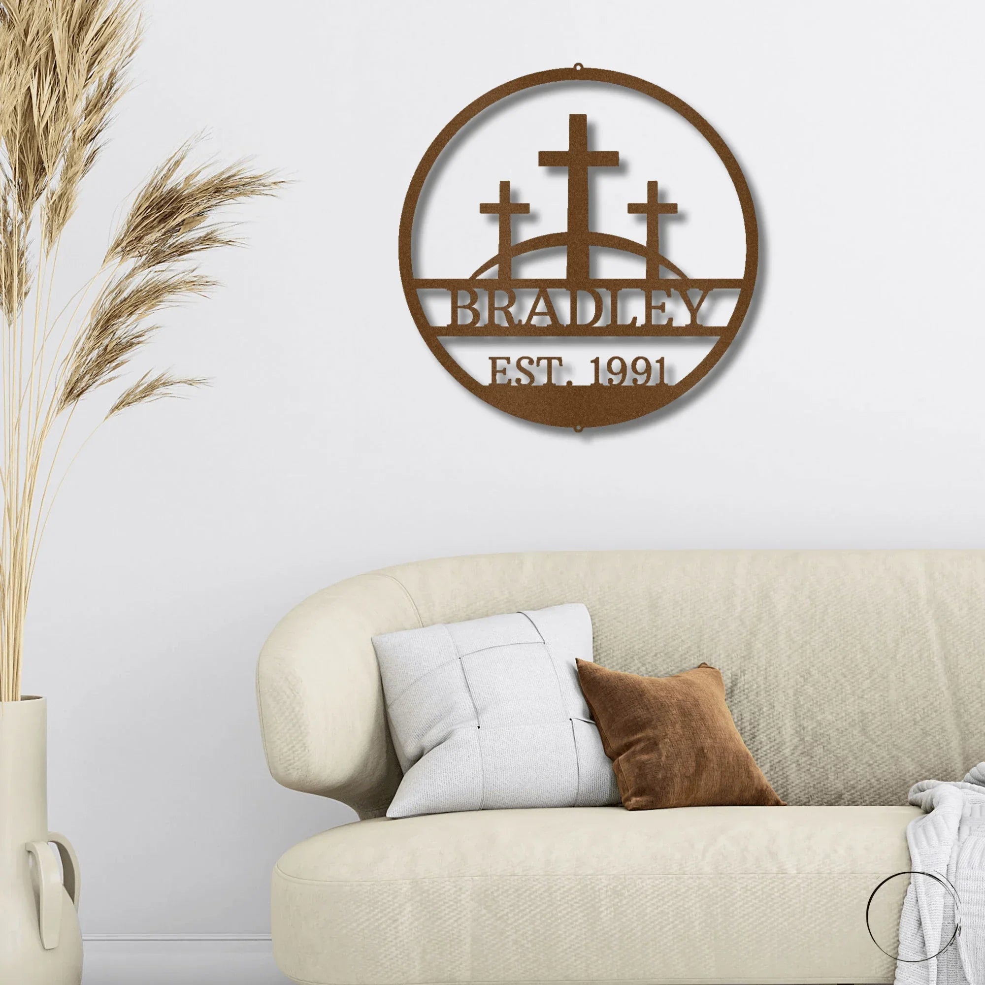 Three Crosses Personalized Metal Wall Art – Custom Family Name Christian Decor – 5 Sizes & Finishes – Made in the USA