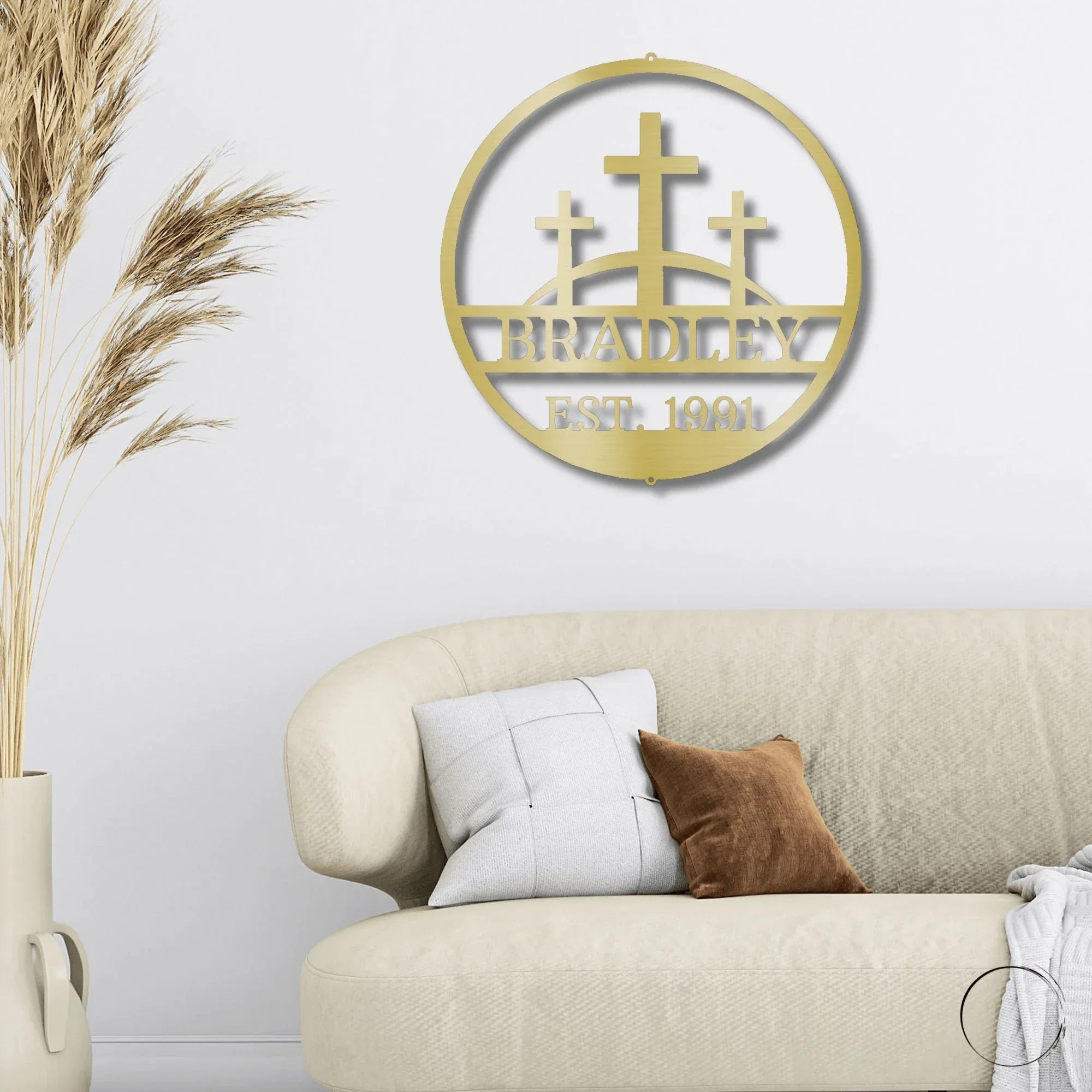 Three Crosses Personalized Metal Wall Art – Custom Family Name Christian Decor – 5 Sizes & Finishes – Made in the USA