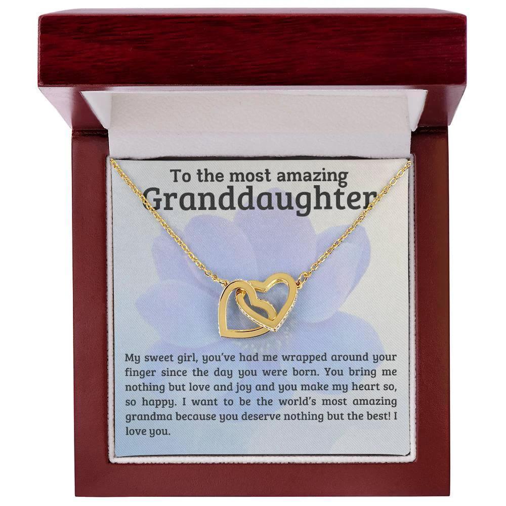 To My Amazing Granddaughter - You Bring Me Love and Joy - Personalized Interlocking Hearts Pendant Necklace