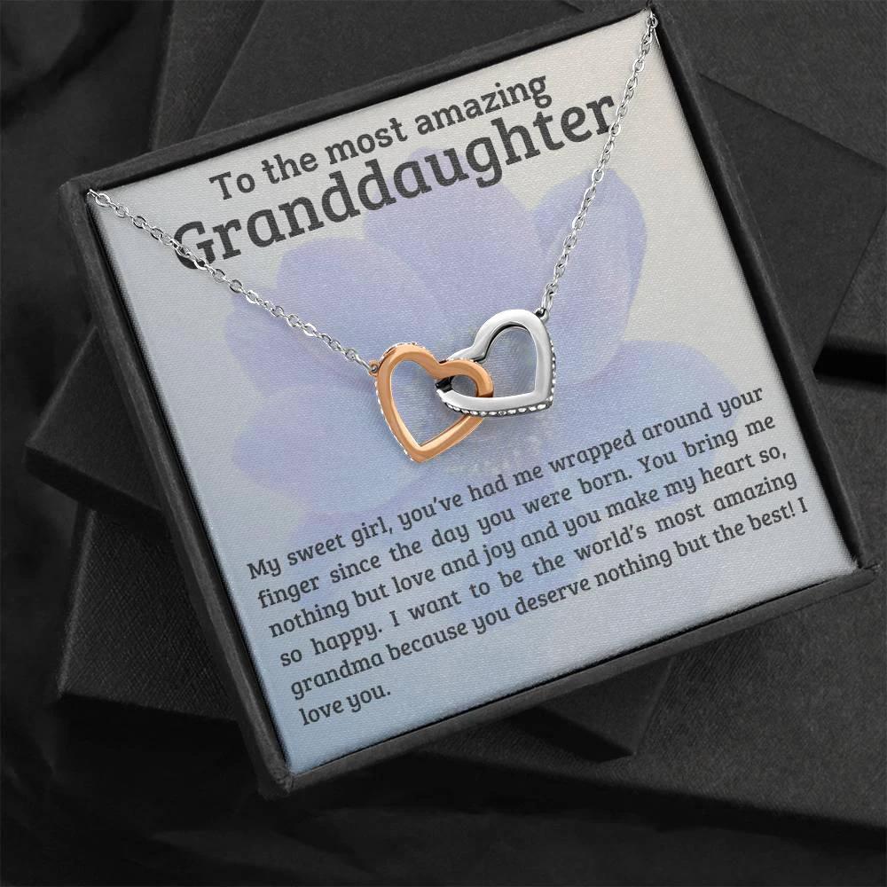 To My Amazing Granddaughter - You Bring Me Love and Joy - Personalized Interlocking Hearts Pendant Necklace