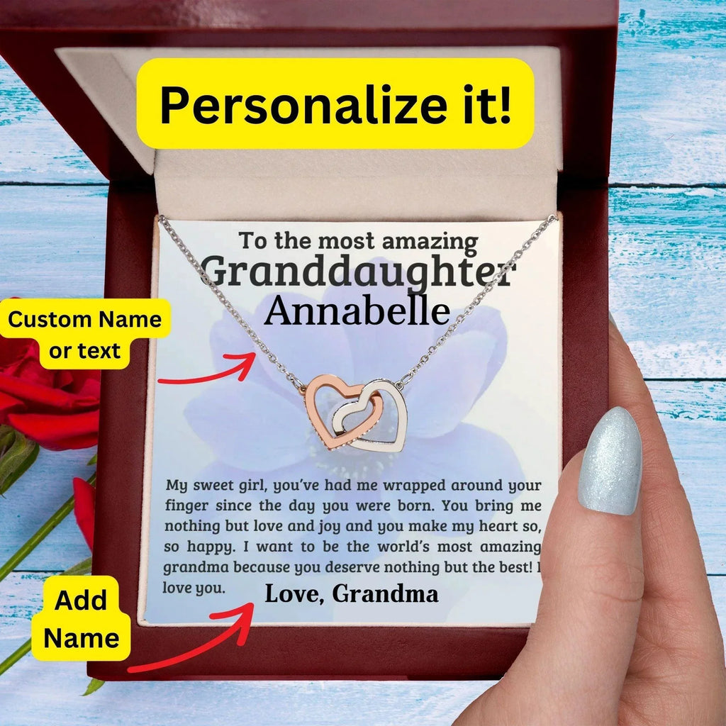 To My Amazing Granddaughter - You Bring Me Love and Joy - Personalized Interlocking Hearts Pendant Necklace