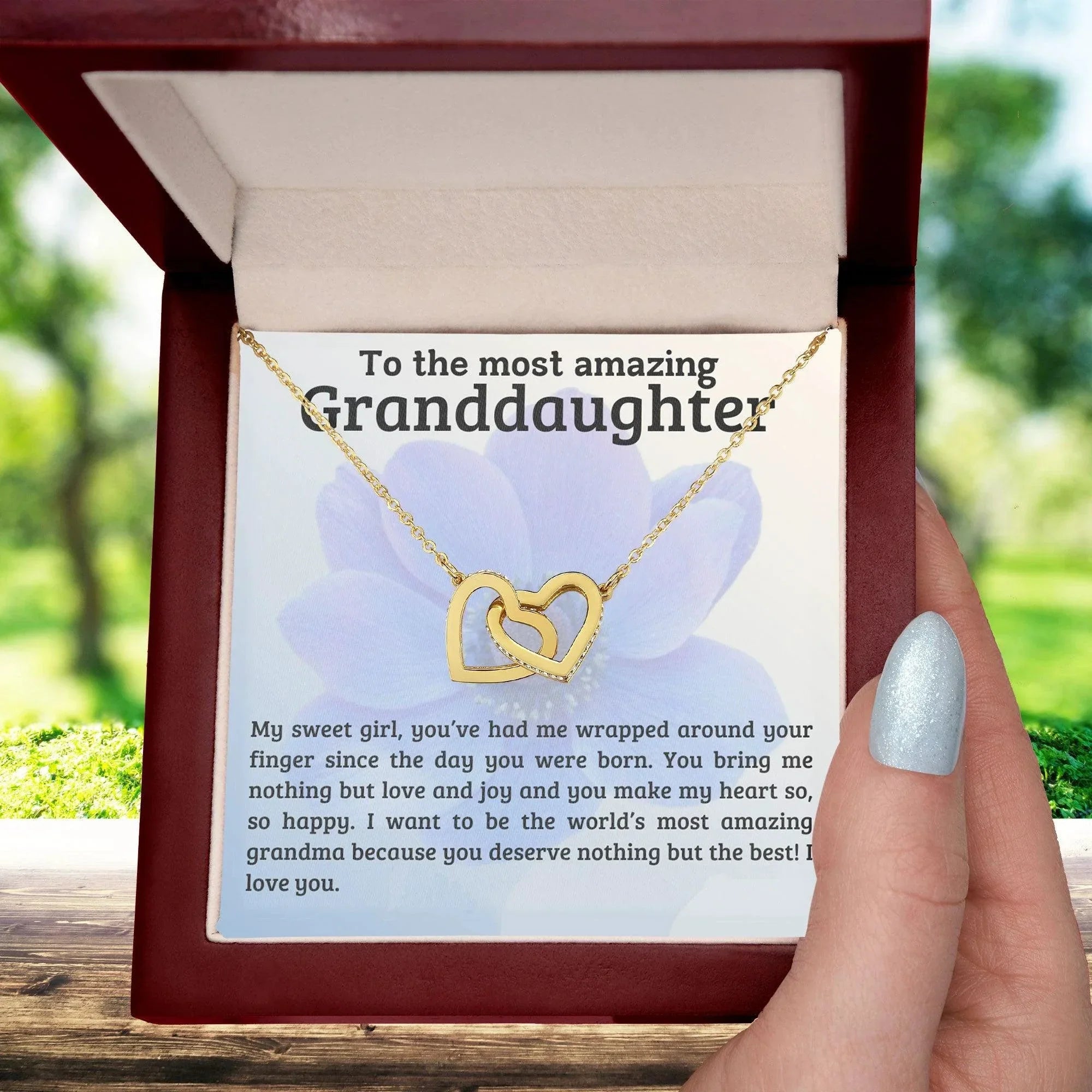To My Amazing Granddaughter - You Bring Me Love and Joy - Personalized Interlocking Hearts Pendant Necklace