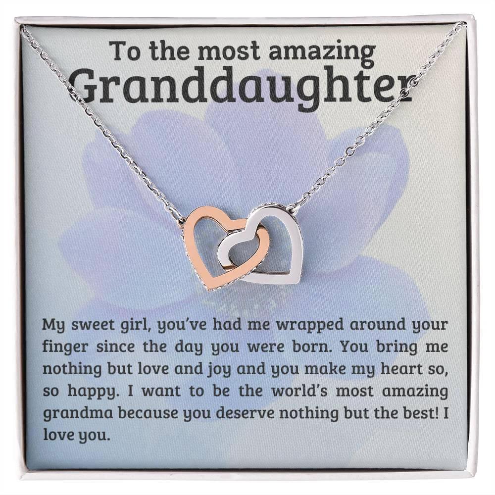 To My Amazing Granddaughter - You Bring Me Love and Joy - Personalized Interlocking Hearts Pendant Necklace