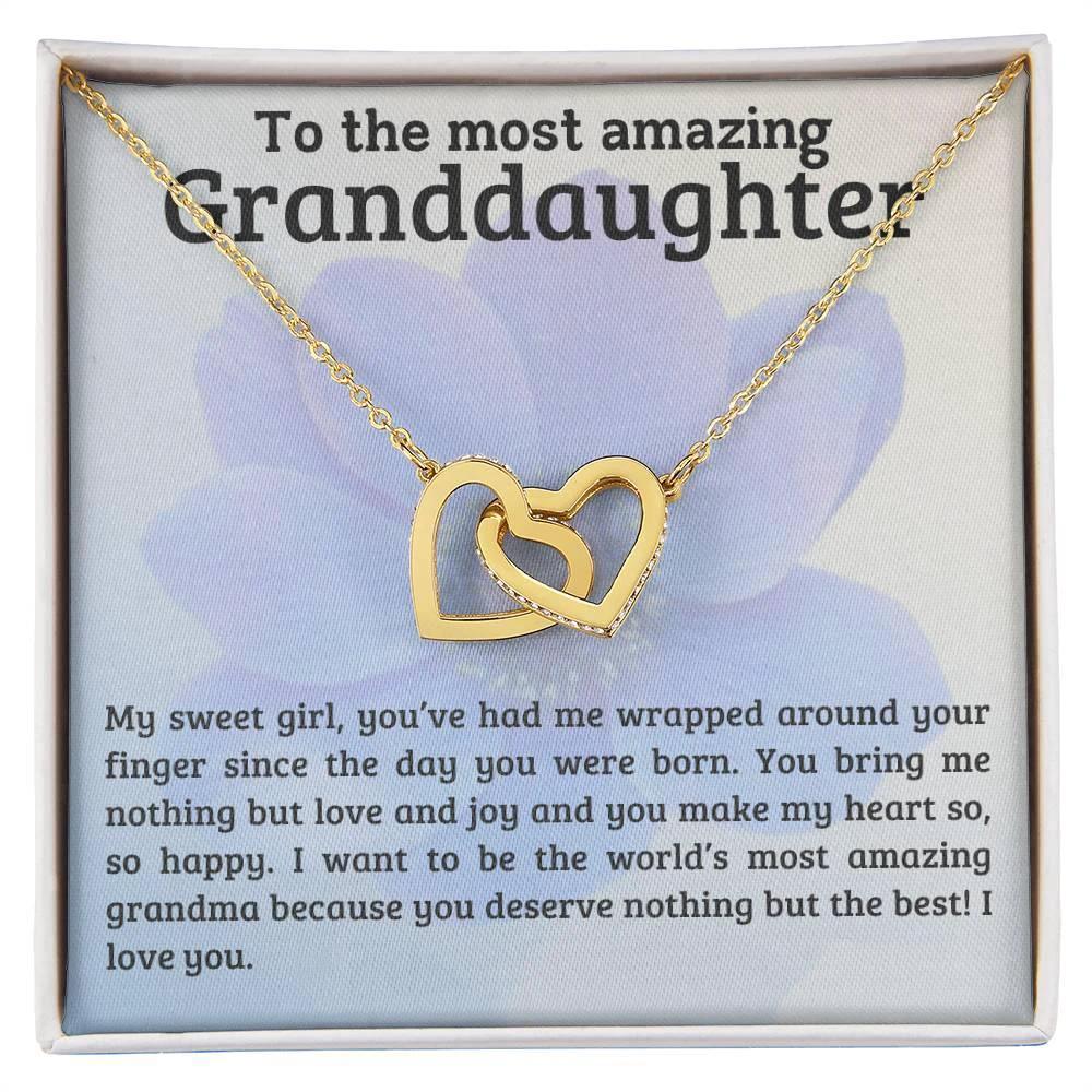 To My Amazing Granddaughter - You Bring Me Love and Joy - Personalized Interlocking Hearts Pendant Necklace