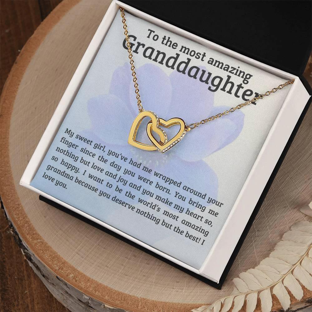 To My Amazing Granddaughter - You Bring Me Love and Joy - Personalized Interlocking Hearts Pendant Necklace