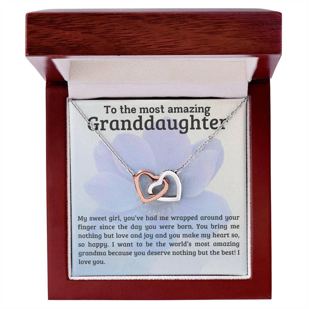To My Amazing Granddaughter - You Bring Me Love and Joy - Personalized Interlocking Hearts Pendant Necklace