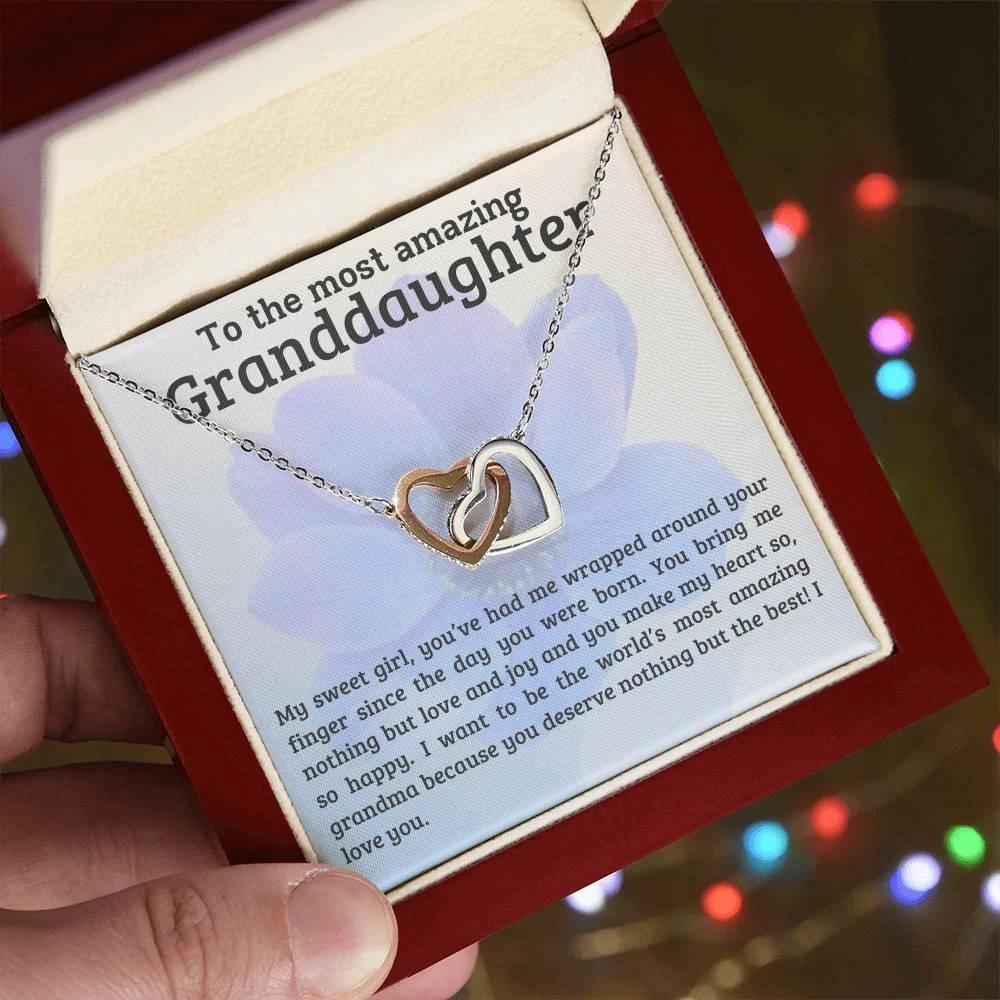 To My Amazing Granddaughter - You Bring Me Love and Joy - Personalized Interlocking Hearts Pendant Necklace