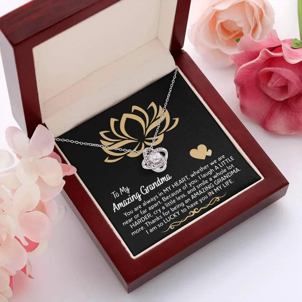 To My Amazing Grandma You Are Always in My Heart Love Knot Pendant Necklace