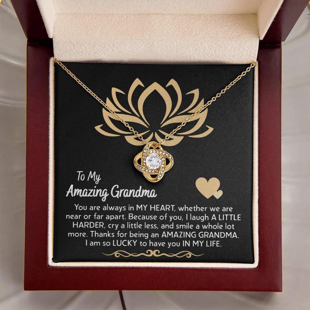 To My Amazing Grandma You Are Always in My Heart Love Knot Pendant Necklace