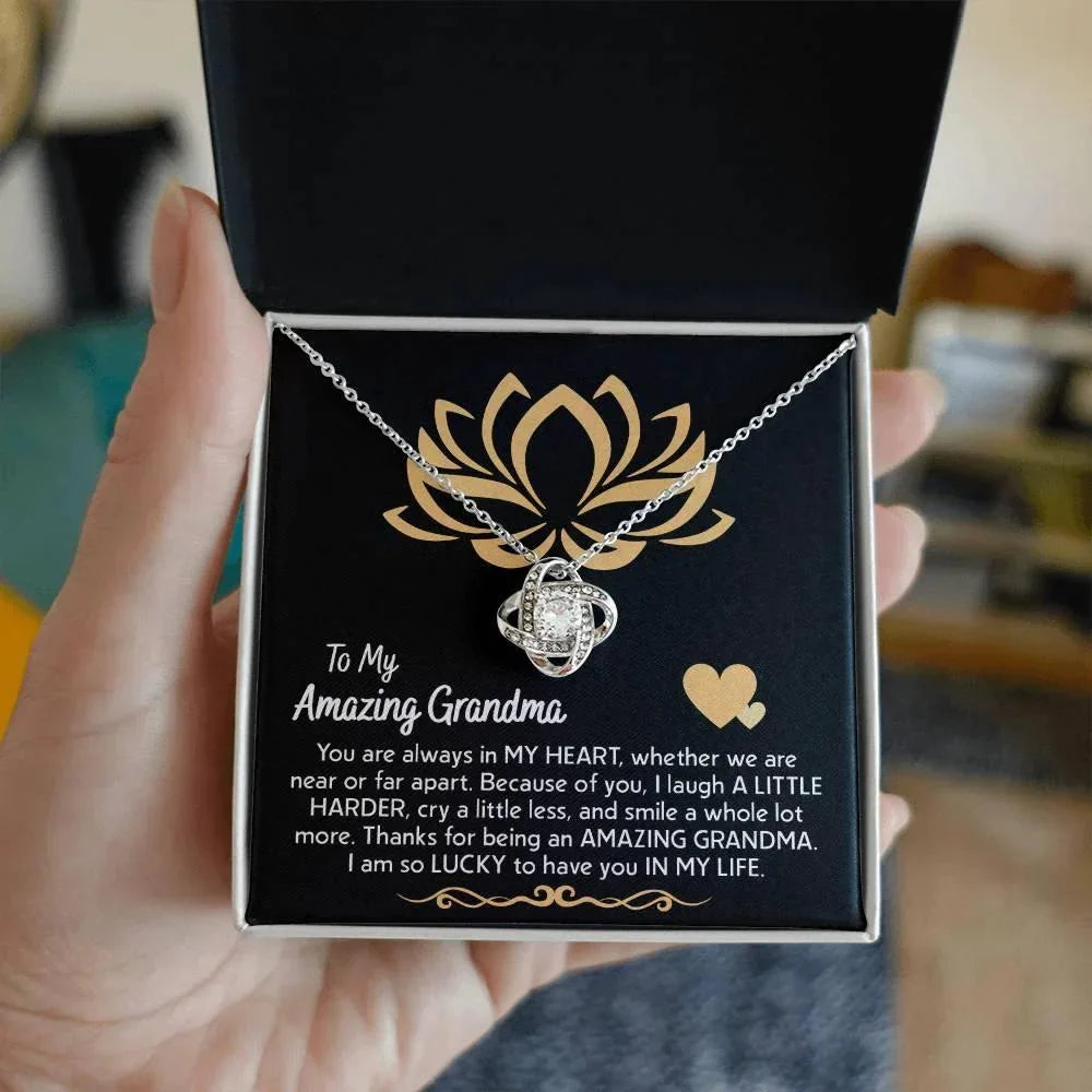 To My Amazing Grandma You Are Always in My Heart Love Knot Pendant Necklace