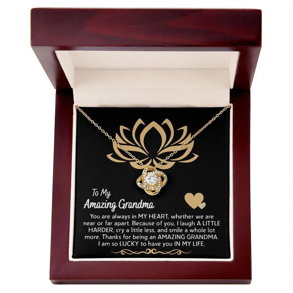 To My Amazing Grandma You Are Always in My Heart Love Knot Pendant Necklace