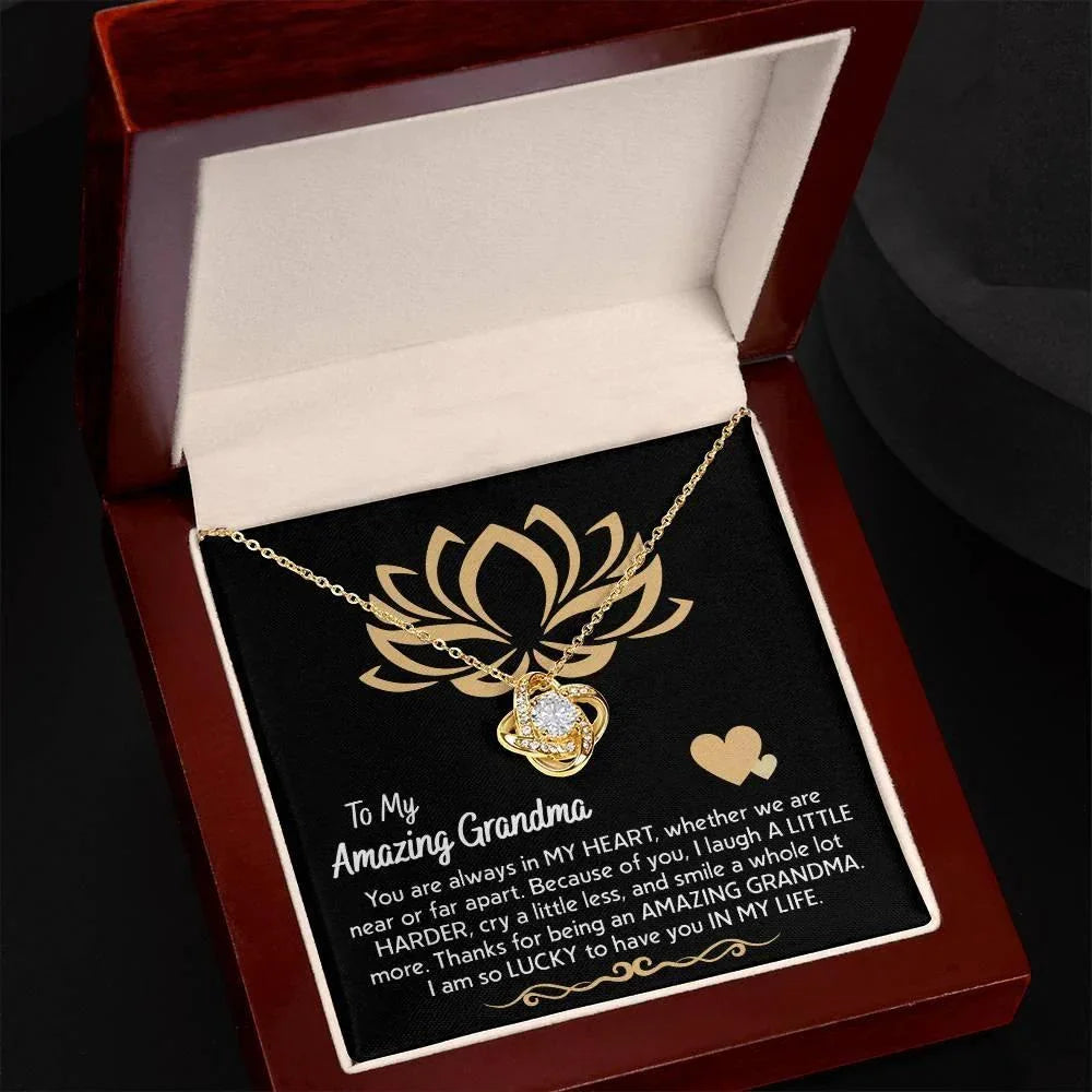 To My Amazing Grandma You Are Always in My Heart Love Knot Pendant Necklace