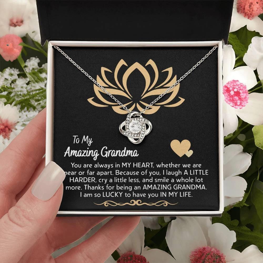 To My Amazing Grandma You Are Always in My Heart Love Knot Pendant Necklace