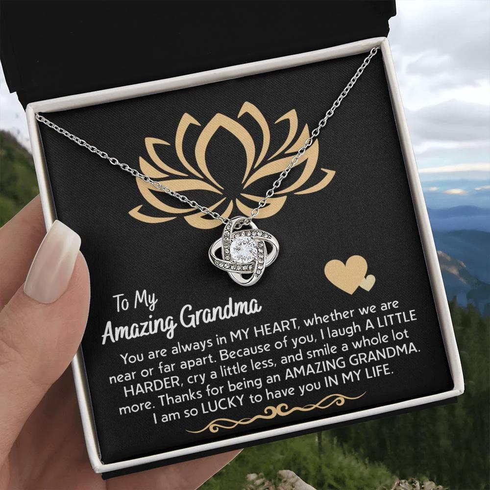 To My Amazing Grandma You Are Always in My Heart Love Knot Pendant Necklace