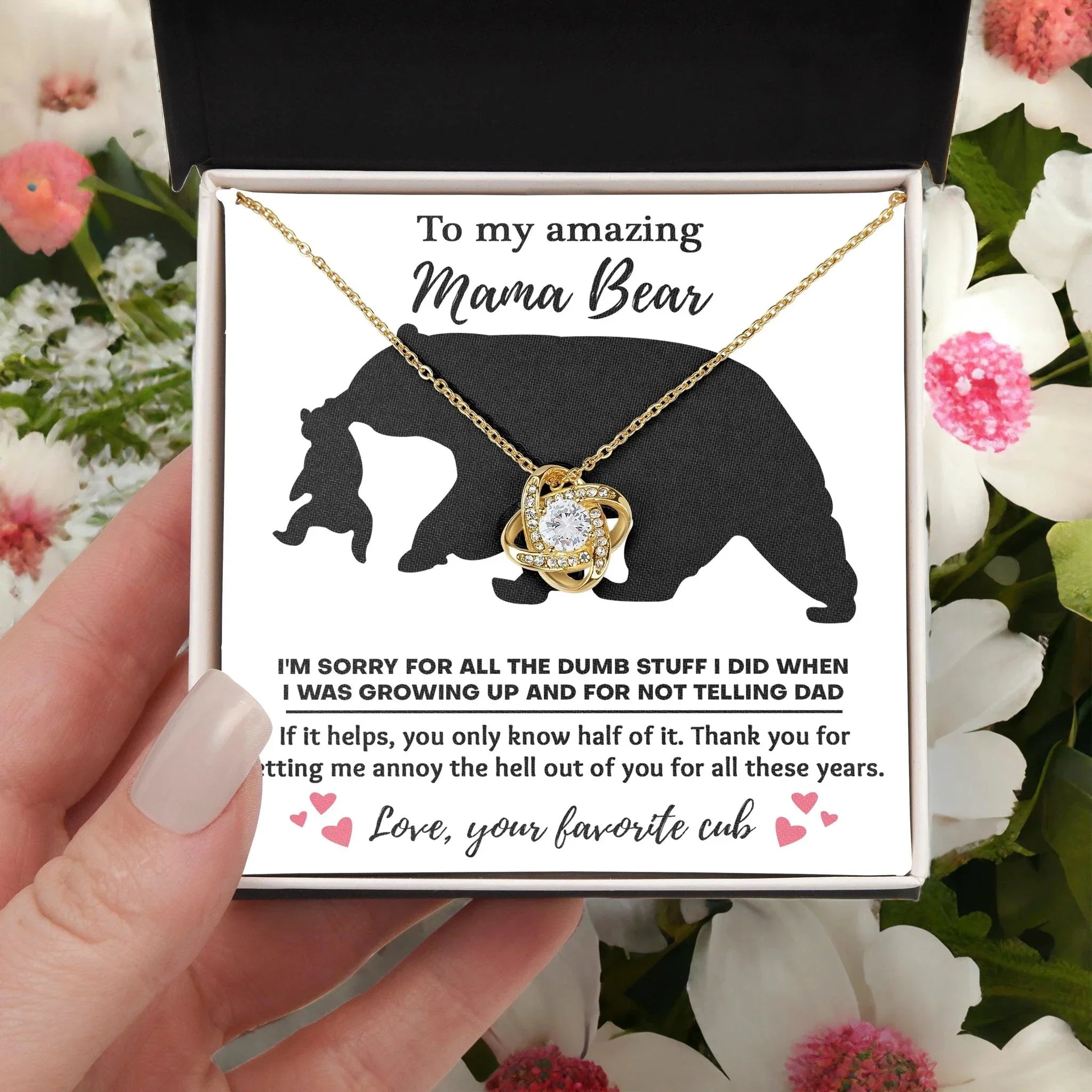 To My Amazing Mama Bear Thanks for Not Telling Dad Love Knot Necklace