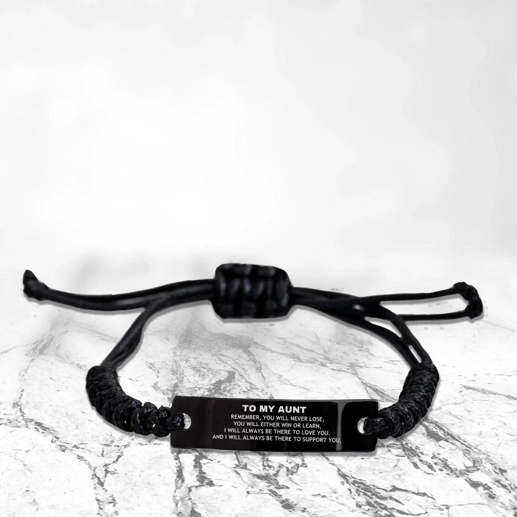 To My Aunt Remember, you will never lose. You will either WIN or LEARN, Keepsake Black Rope Engraved Bracelet Birthday Christmas Gifts Ideas