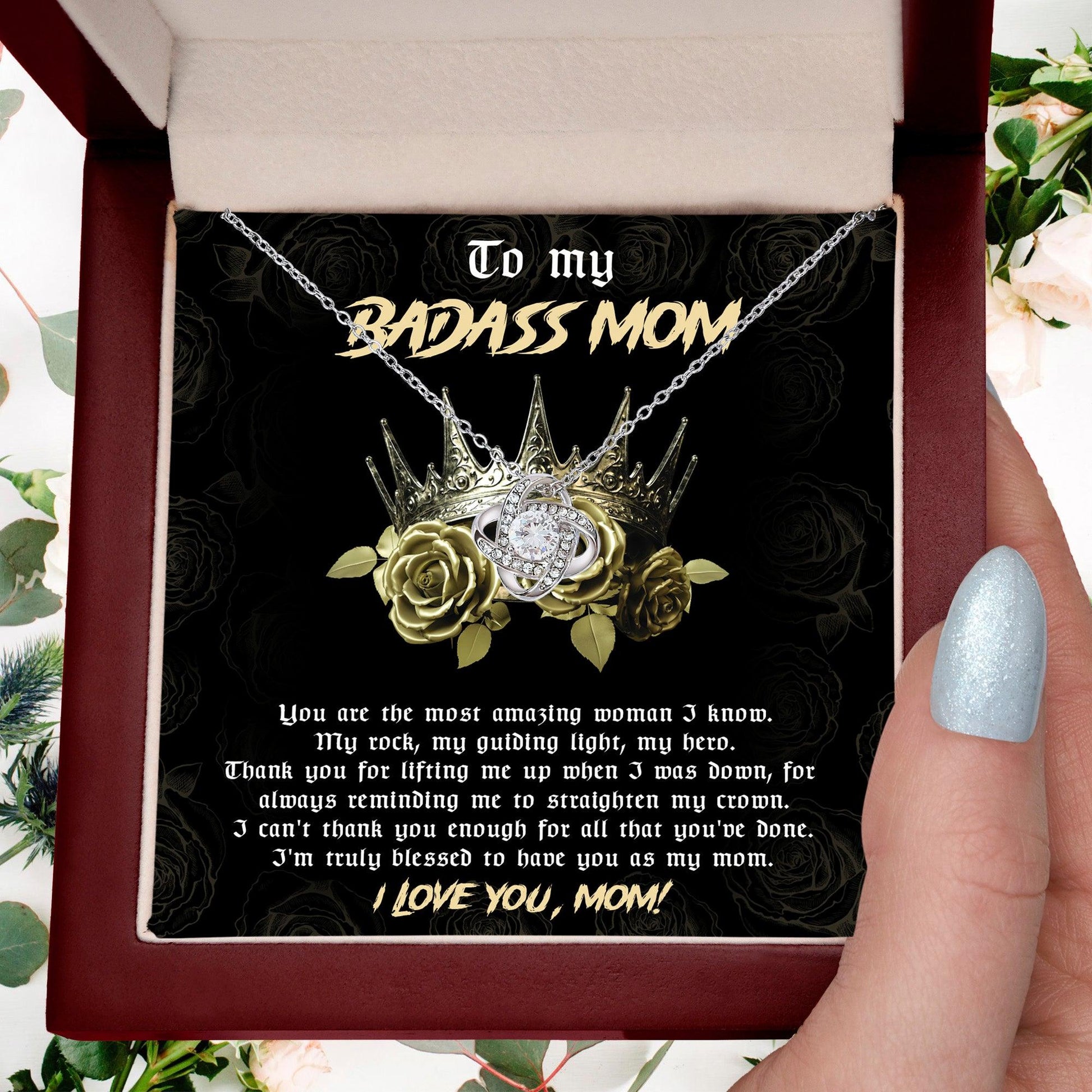 To My Badass Mom You are My Rock Love Knot Necklace - Mallard Moon Gift Shop