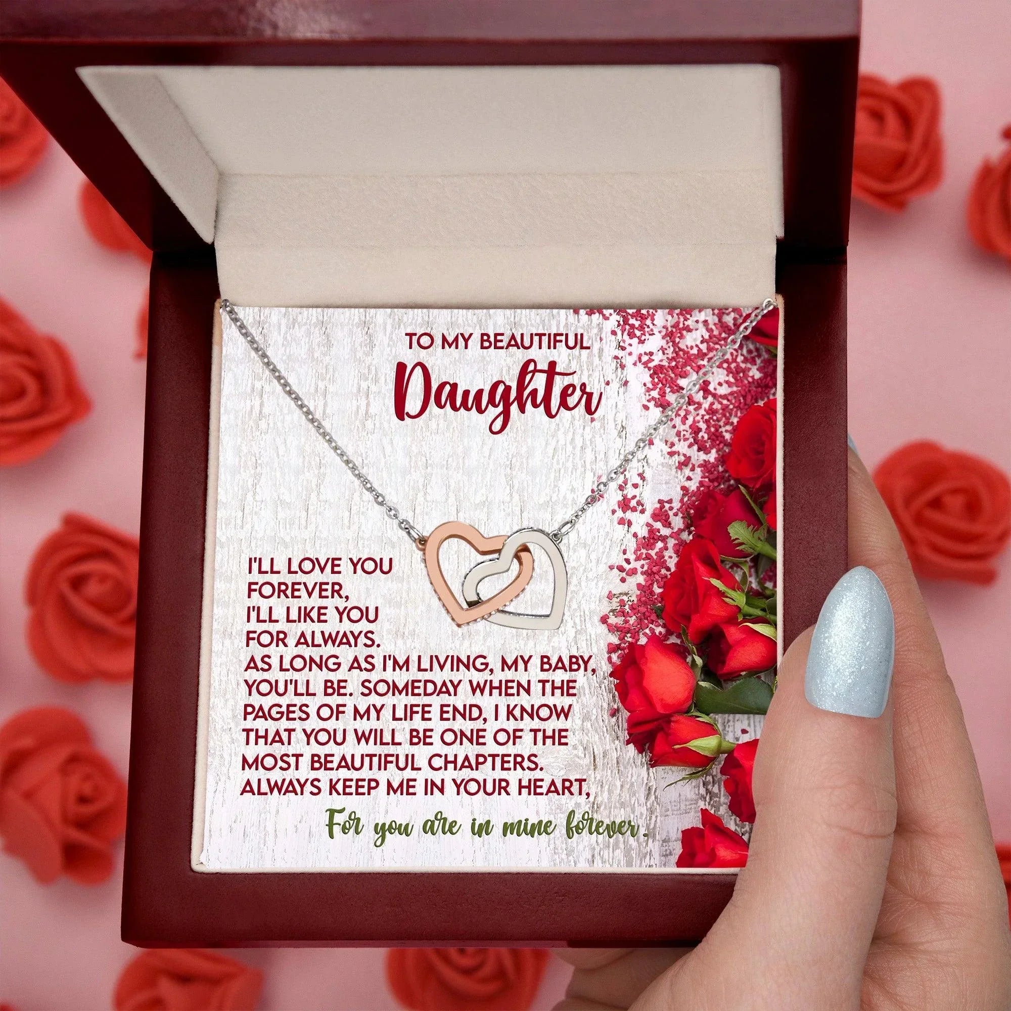 To My Beautiful Daughter You are in my Heart Forever - Interlocking Hearts Necklace