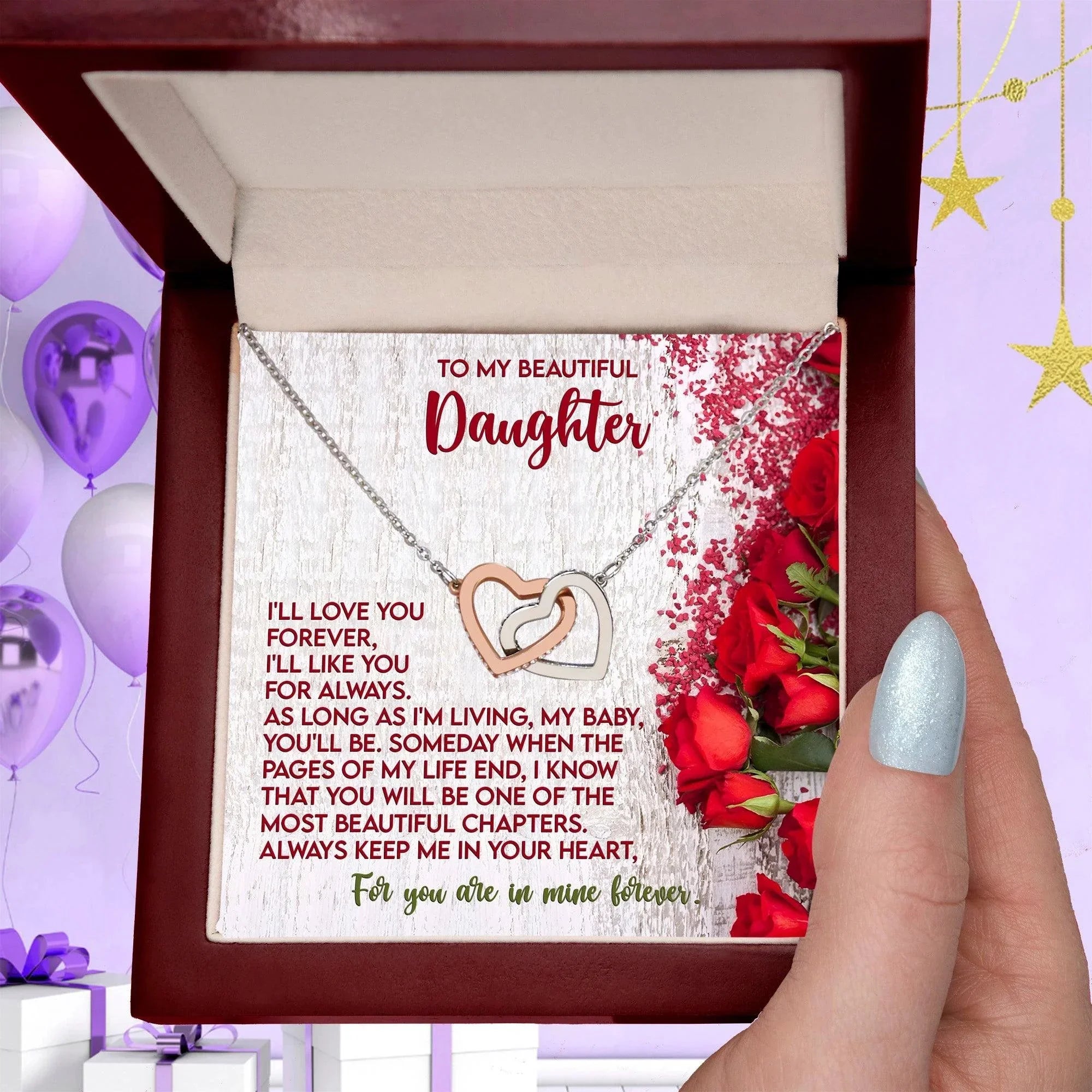 To My Beautiful Daughter You are in my Heart Forever - Interlocking Hearts Necklace
