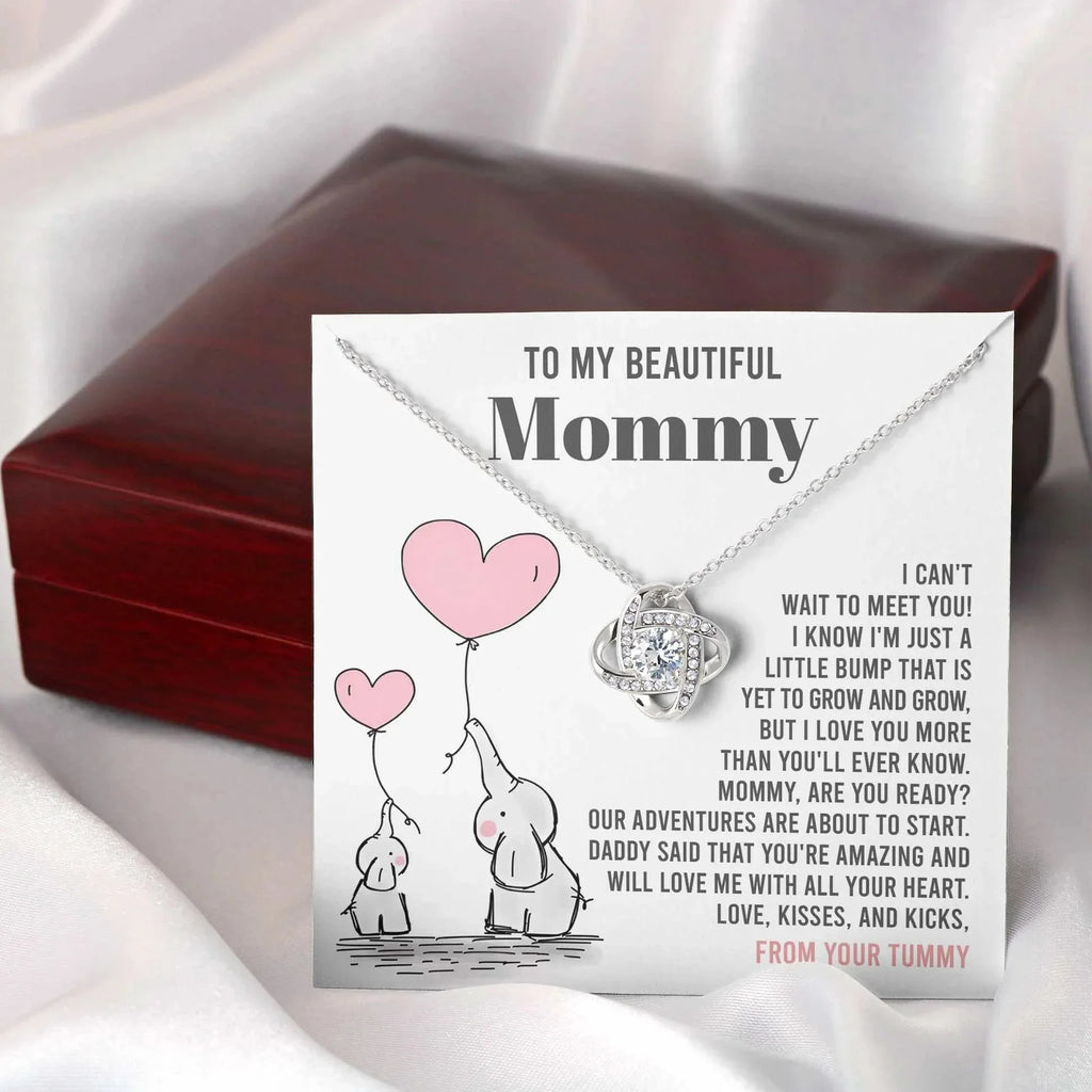 To My Beautiful Mommy - Love Me With All Your Heart - Love Knot Necklace
