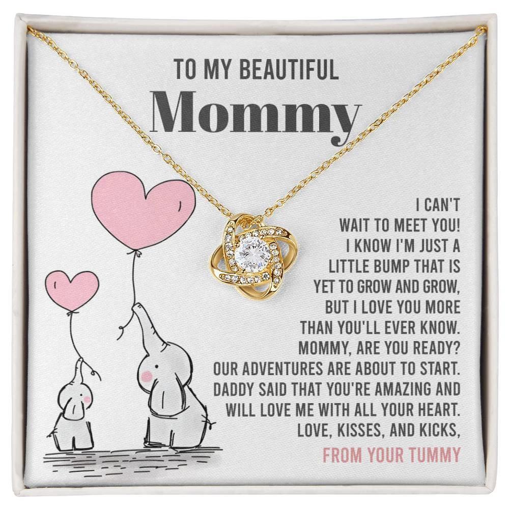 To My Beautiful Mommy - Love Me With All Your Heart - Love Knot Necklace