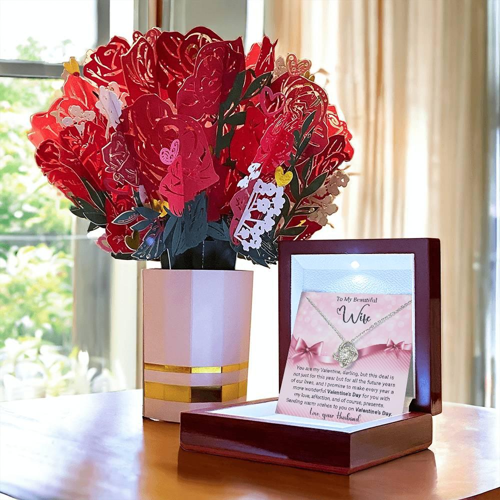 To My Beautiful Wife I Promise You Love Knot Necklace with Flower Bouquet - Mallard Moon Gift Shop