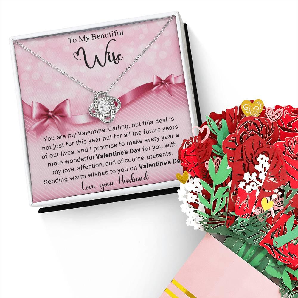 To My Beautiful Wife I Promise You Love Knot Necklace with Flower Bouquet - Mallard Moon Gift Shop