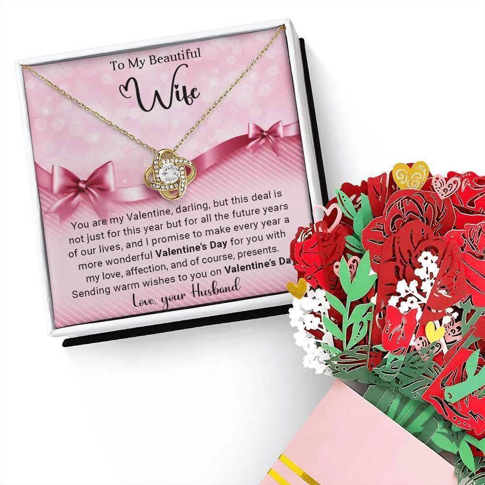 To My Beautiful Wife I Promise You Love Knot Necklace with Flower Bouquet