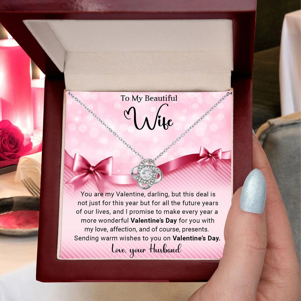 To My Beautiful Wife I Promise You Love Knot Necklace with Flower Bouquet