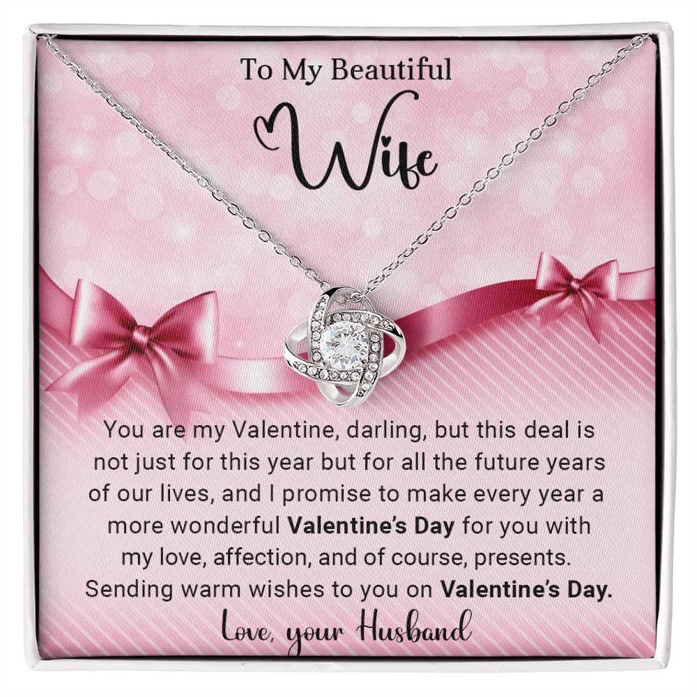 To My Beautiful Wife I Promise You Love Knot Necklace with Flower Bouquet