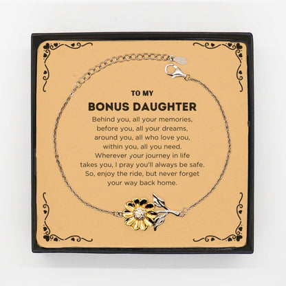 To My Bonus Daughter Gifts, Inspirational Bonus Daughter Sunflower Bracelet, Sentimental Birthday Christmas Unique Gifts For Bonus Daughter Behind you, all your memories, before you, all your dreams, around you, all who love you, within you, all you need - Mallard Moon Gift Shop
