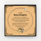 To My Bonus Daughter Gifts, Never give up no matter what, Inspirational Bonus Daughter Sunflower Bracelet, Encouragement Birthday Christmas Unique Gifts For Bonus Daughter