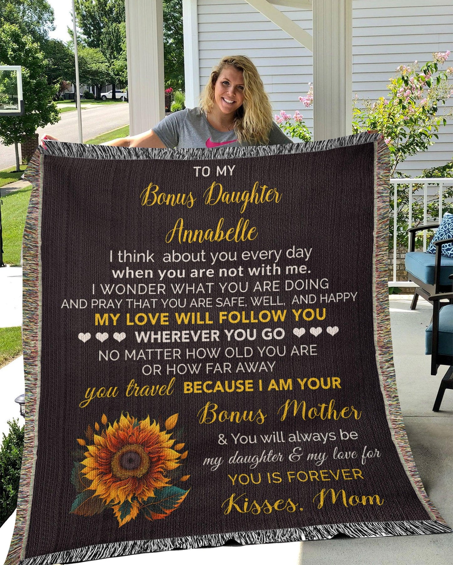 To My Bonus Daughter My Love Will Follow You Personalized Heirloom Woven Blanket - Mallard Moon Gift Shop