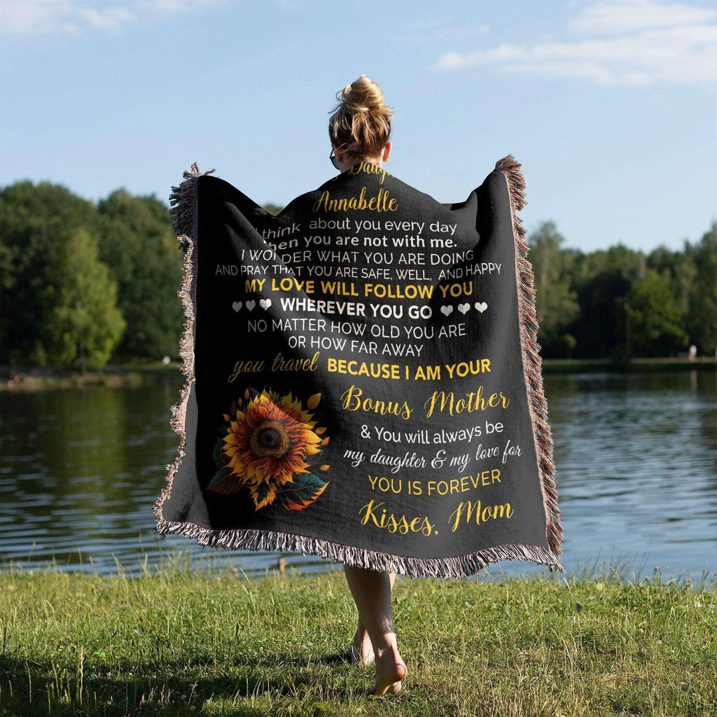 To My Bonus Daughter My Love Will Follow You Personalized Heirloom Woven Blanket