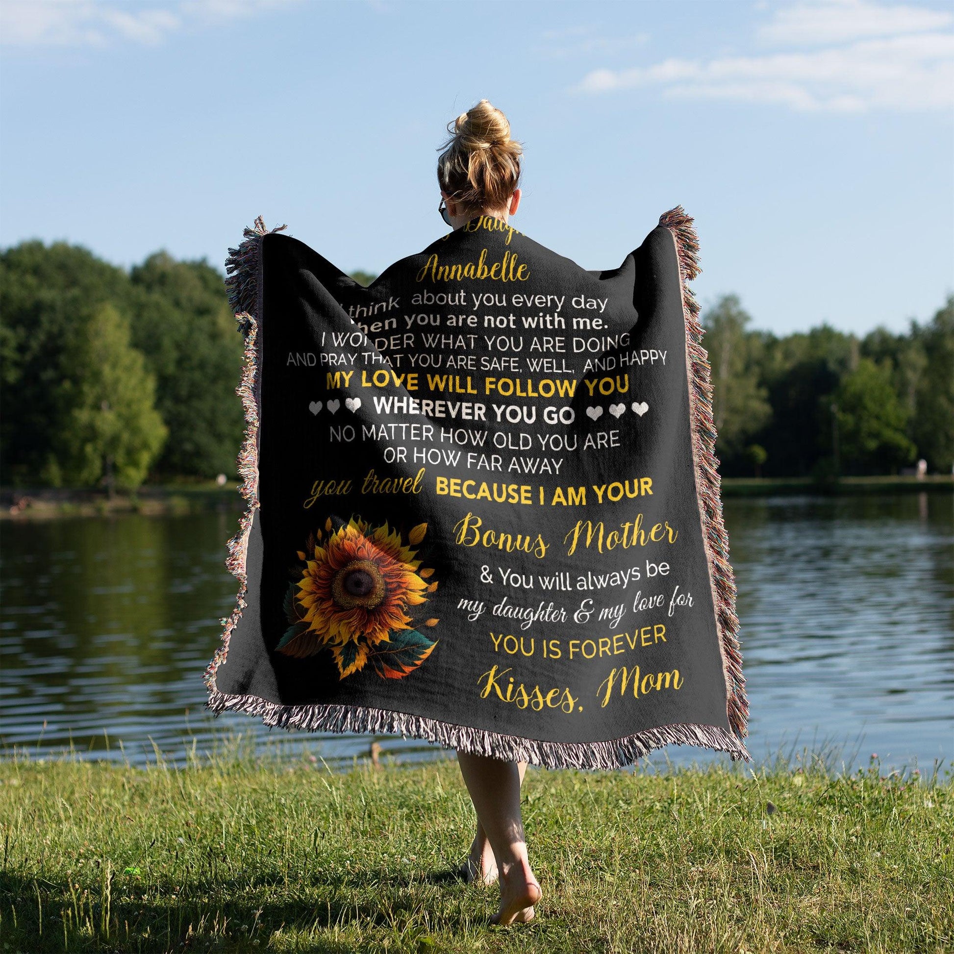 To My Bonus Daughter My Love Will Follow You Personalized Heirloom Woven Blanket - Mallard Moon Gift Shop
